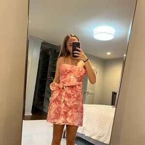 Floral Pink Strapless Dress